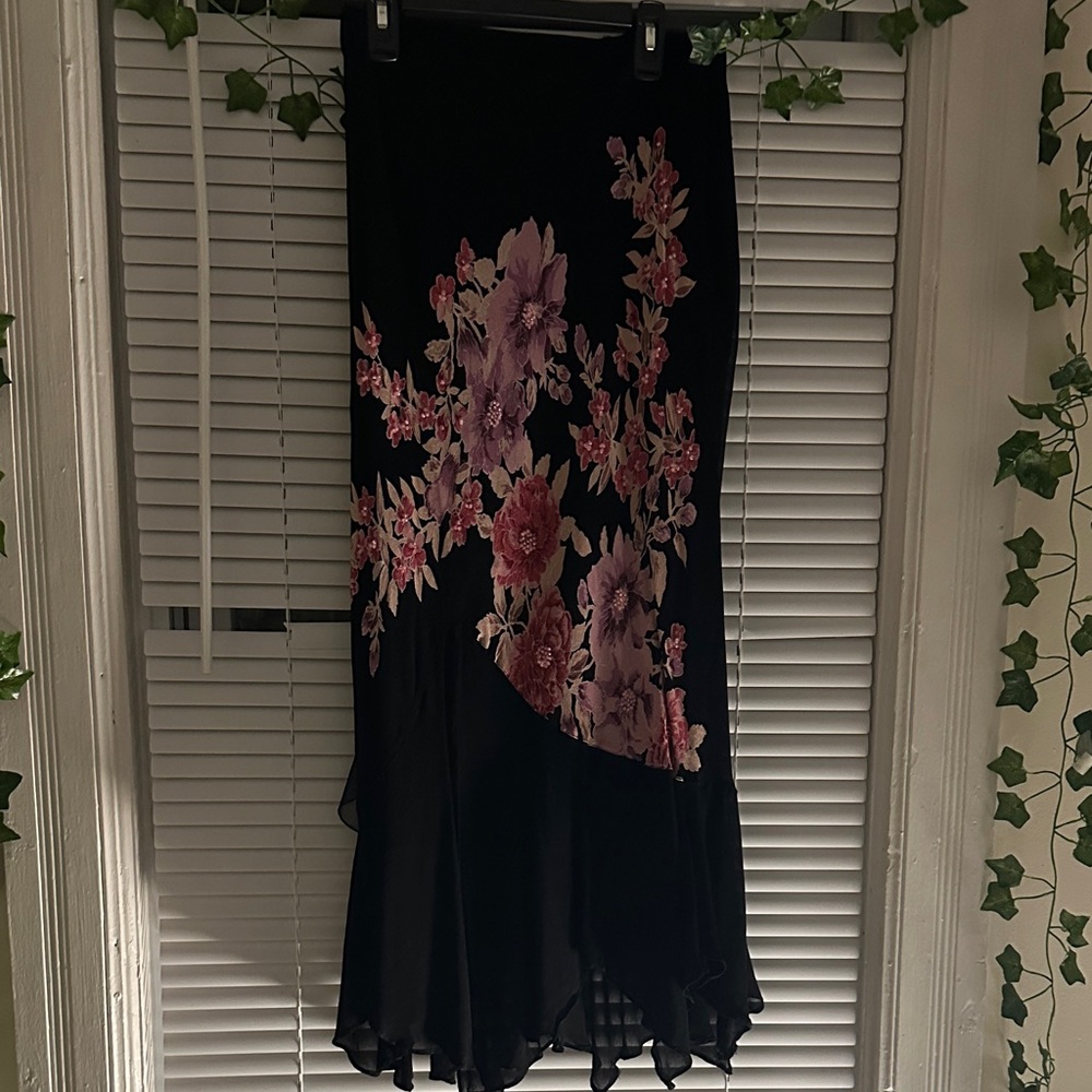 Vintage Floral Black and Pink Women's Skirt